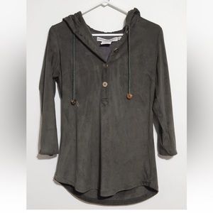 Gretchen Scott Womens Sz XS Hooded Pullover Faux Suede Hoodie Soft Green.